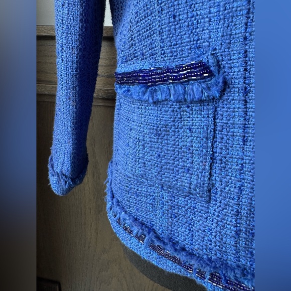 Katherine New York Elegant Blue Tweed beaded Blazer Large EUC - Picture 3 of 9